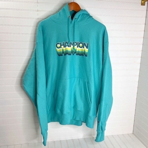 NEW Champion Hoodie Reverse Weave Teal XL Extra Large Loose Fit - Picture 1 of 7
